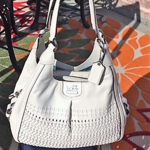COACH MADISON WOVEN LEATHER MAGGIE